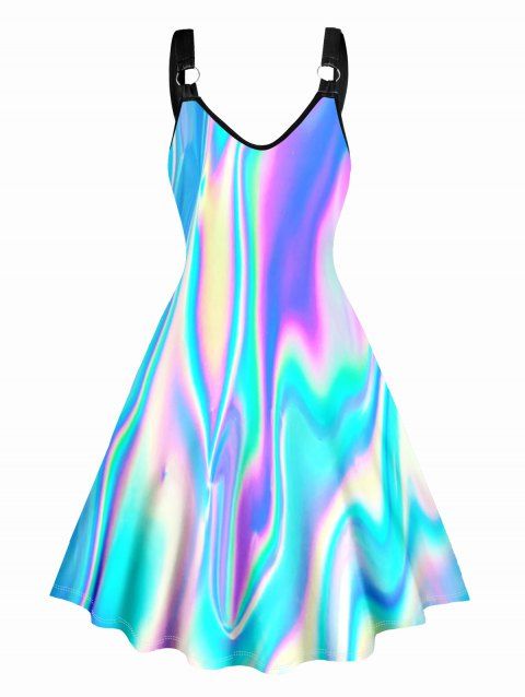 Robe Ligne A Arc-en-ciel Coloré Imprimé Partout à Col V