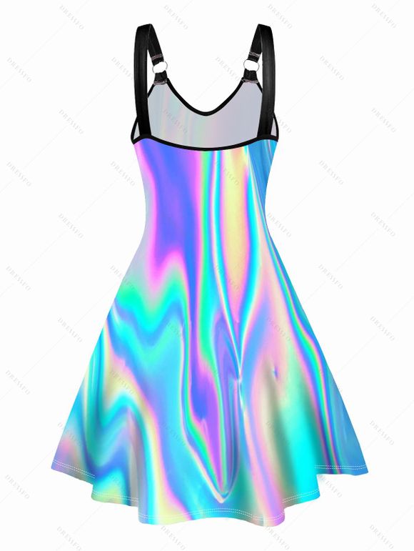 Robe Ligne A Arc-en-ciel Coloré Imprimé Partout à Col V - Bleu clair M | US 6