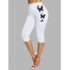 Legging Capri Moulant Décontracté Papillon Imprimé à Taille Elastique - Blanc XL | US 12