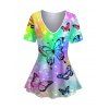 T-shirt D'Eté Papillon Lumière Imprimé Manches Courtes à Col V - multicolor A S | US 4