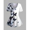 T-shirt Décontracté Papillon Noir Imprimé à Taille Haute à Col V - Blanc S | US 4