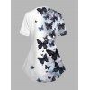 T-shirt Décontracté Papillon Noir Imprimé à Taille Haute à Col V - Blanc XXL | US 14