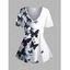T-shirt Décontracté Papillon Noir Imprimé à Taille Haute à Col V - Blanc M | US 6