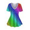 T-shirt Imprimé Viscose Lumière Arc-en-ciel à Col en V - multicolor A XL | US 12