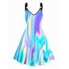 Allover Colorful Rainbow Print Dress V Neck O-Ring A Line Dress