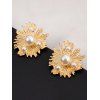 Boucles D'Oreilles Asymétriques Élégantes Motif Géométrique Fleur et Perle Style Vintage - d'or 