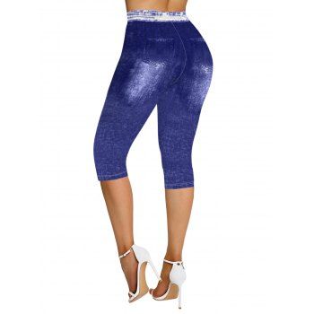 Faux Denim Print Skinny Capri Summer Jeggings