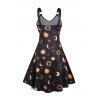 Robe Ligne A à Bretelle Etoile Lune Soleil Galaxie Imprimés sans Manches - Noir S | US 4