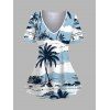 T-shirt Décontracté Tropical Imprimé Taille Empire à Manches Courtes - Bleu clair XXL | US 14