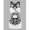 Gothic Flower Skull Pattern Ruched Butterfly Lace Tank Top O Ring Surplice Summer Top
