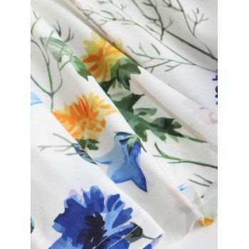 Floral Print Mock Button Sweetheart Neck Crisscross Spaghetti Strap Summer Dress