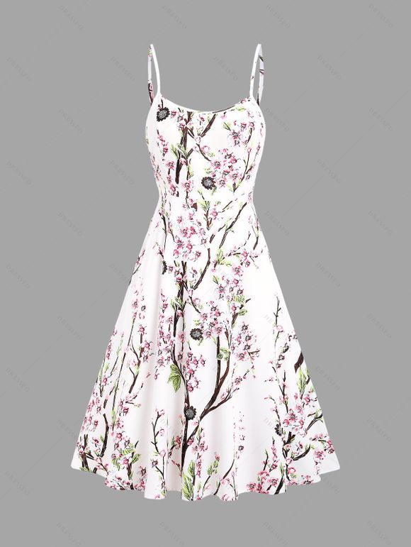 Ensemble de Robe Ligne A Fleur de Pêcher et de T-shirt Cahce-cœur avec Nœud Papillon Deux Pièces - Blanc XXXL