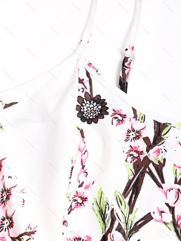 Ensemble de Robe Ligne A Fleur de Pêcher et de T-shirt Cahce-cœur avec Nœud Papillon Deux Pièces - Blanc XXXL