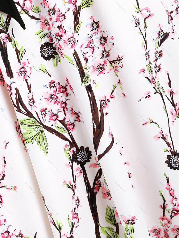 Ensemble de Robe Ligne A Fleur de Pêcher et de T-shirt Cahce-cœur avec Nœud Papillon Deux Pièces - Blanc XXXL