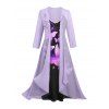 Costume de Cardigan Ouvert en Avant Transparent à Manches Longues en Couleur Unie à Bretelle et Robe Papillon Imprimé - Violet clair XL | US 12