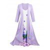 Costume de Cardigan Transparent Ouvert en Avant à Bretelle Fleuri Papillon Imprimé en Couleur Unie et Robe - Violet clair S | US 4