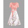 Ensemble de Robe Ligne A Fleur de Pêcher et de T-shirt Cahce-cœur avec Nœud Papillon Deux Pièces - Rose clair S