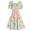 Mini Robe Vintage à Imprimé Tournesol Manches Courtes à Col Carré à Volants de Vacance - Vert clair XXL