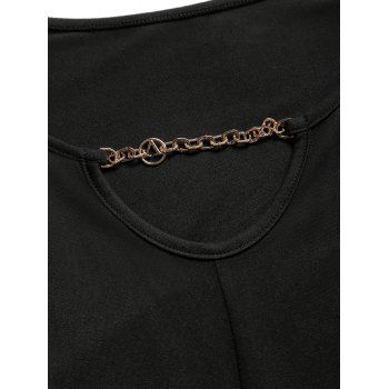 Solid Color V Notch Chain Decor Crossover Cap Sleeve T Shirt 
