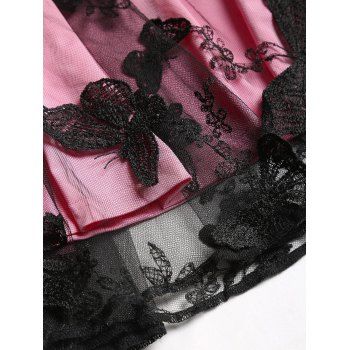 O Ring Butterfly Back Sheer Mesh Overlay Crossover V Neck Dress