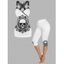Legging Capri Moulant Gothique Motif de Crâne et de Papillon en Dentelle - Blanc S | US 4