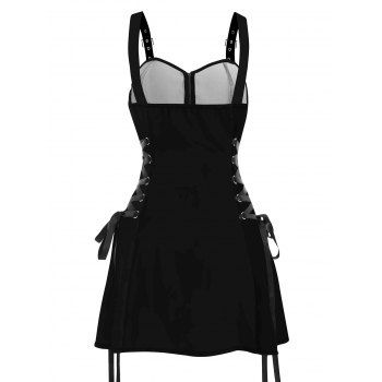 Butterfly Print Buckle Strap Dress Lace Up Half Zipper Slim Mini Dress 