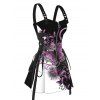Butterfly Print Buckle Strap Dress Lace Up Half Zipper Slim Mini Dress - Noir S | US 4