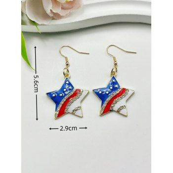Independence Day American Flag Element Faux Rhinestone Hollow Out Star Earrings