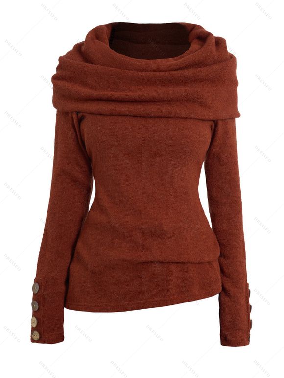 Haut Tricoté Plié Ceinturé en Couleur Unie à Col Bénitier - Orange Foncé S | US 4