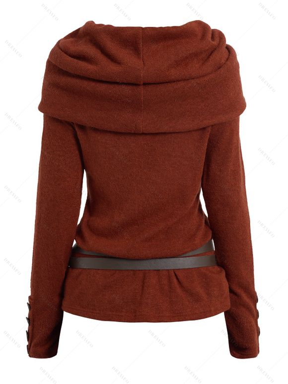 Haut Tricoté Plié Ceinturé en Couleur Unie à Col Bénitier - Orange Foncé S | US 4