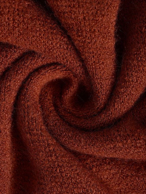 Haut Tricoté Plié Ceinturé en Couleur Unie à Col Bénitier - Orange Foncé S | US 4