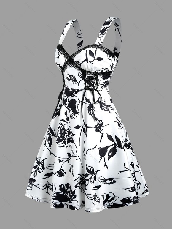 Paisley Print Front Lace-Up Cami Dress Sleeveless A Line Dress - Blanc XL | US 12
