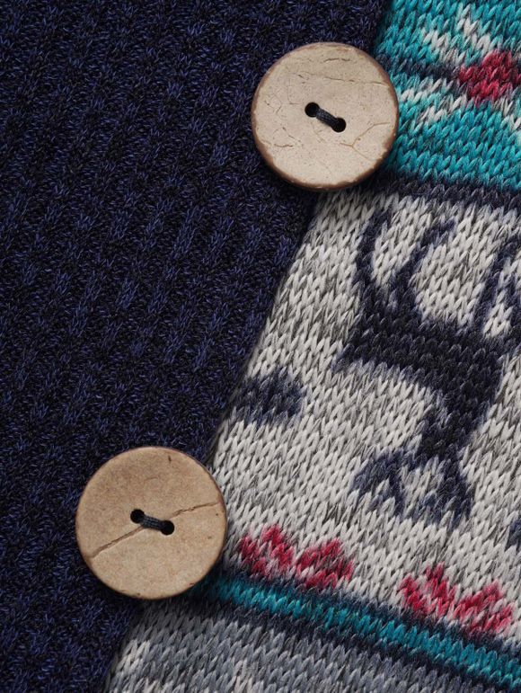 Robe Plissée Ethnique Tricotée Flocon de Neige et Cerf Imprimés - Bleu profond XL | US 12