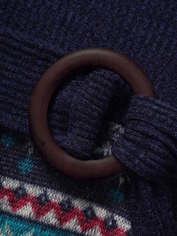 Robe Plissée Ethnique Tricotée Flocon de Neige et Cerf Imprimés - Bleu profond XL | US 12