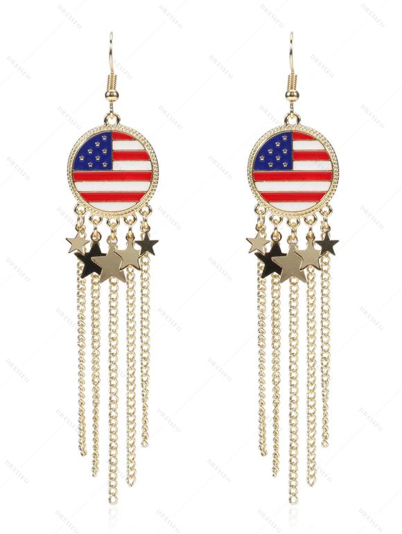 Independence Day American Flag Element Star Chain Fringe Geometric Earrings - d'or 