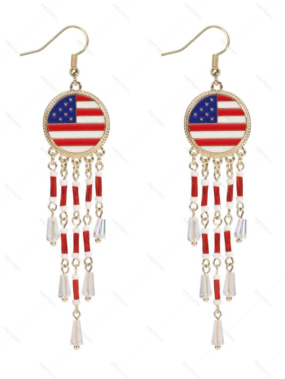 Independence Day American Flag Element Chain Fringe Geometric Earrings - d'or 
