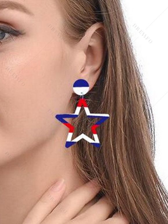 Independence Day American Flag Element Hollow Out Star Earrings - multicolor 