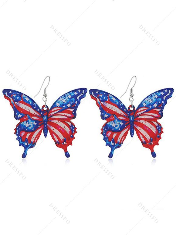 Boucles D'Oreilles Papillon Drapeau Américain Design - multicolor 