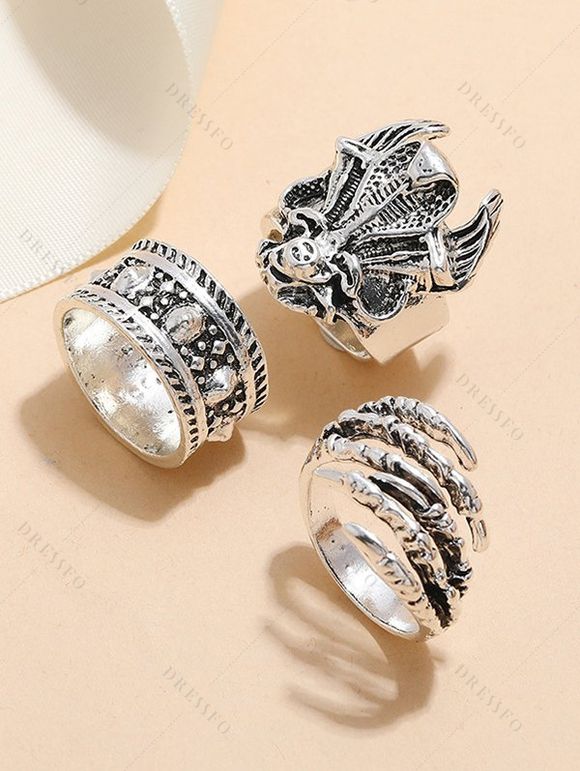 Fashionable Gothic Retro Geometric Personal Rings Set - Argent 