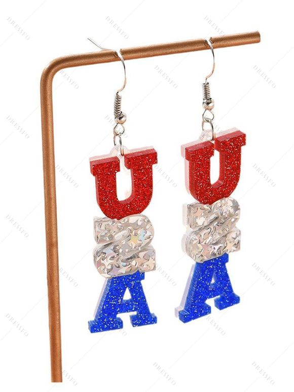 Fashionable Independence Day American Flag Element Letter USA Earrings - multicolor 