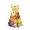 Robe D'Eté à Bretelle Fleur Papillon Coloré Imprimée sans Manches à Col V - Jaune XL | US 12