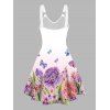 Colorful Butterfly Floral Print V Neck Dress O Ring Straps Sleeveless A Line Tank Dress - Rose clair L | US 8