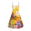 Colorful Butterfly Flower Print V Neck Sleeveless Summer Cami Dress - Jaune XXL | US 14
