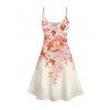Flower Print V Neck Sleeveless Summer A Line Cami Dress - Blanc XXL | US 14
