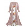 Open Front Sheer Solid Chiffon Bracelet Sleeve Cardigan and Allover Floral Print Cami Dress Suit - café lumière M | US 6