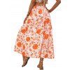 Fashion Floral Print Elastic Waist Summer Beach Skirt - Orange XL | US 12