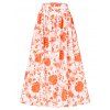 Fashion Floral Print Elastic Waist Summer Beach Skirt - Orange L | US 8-10