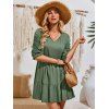 Solid Color Puff Sleeve Lace Sticking Tie Neck Dress Summer Casual Mini Tiered Dress - Vert profond L | US 8-10