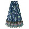Floral Print Elastic Waist Hemp Tassel Design Slit Dress Summer Beach Boho Skirt - Vert profond L | US 8-10