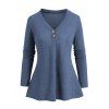 T-shirt Décontracté Texturé Boutonné en Couleur Unie à Manches Longues à Col V - Bleu profond XXL | US 14
